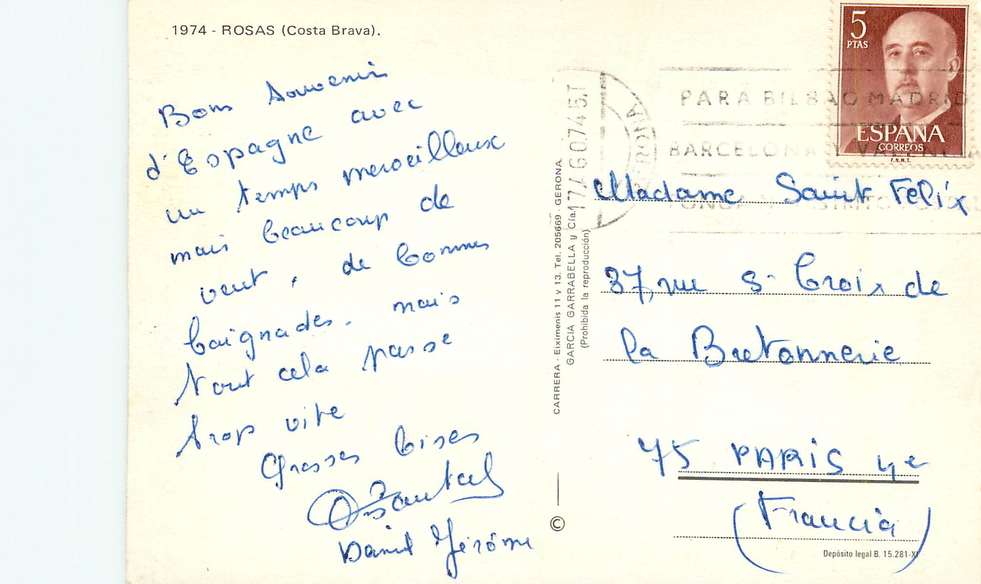 CPM Rosas costa brava 1974 — Back