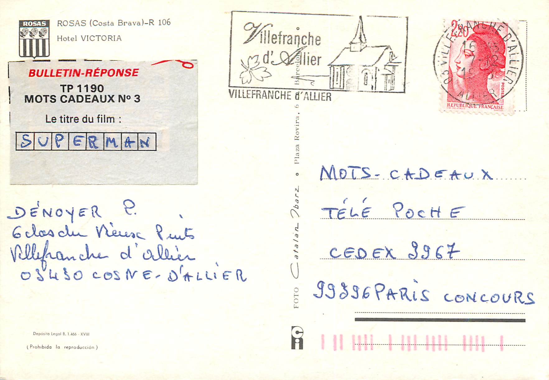 CPM Rosas costa brava r 106 hotel victoria — Rückseite