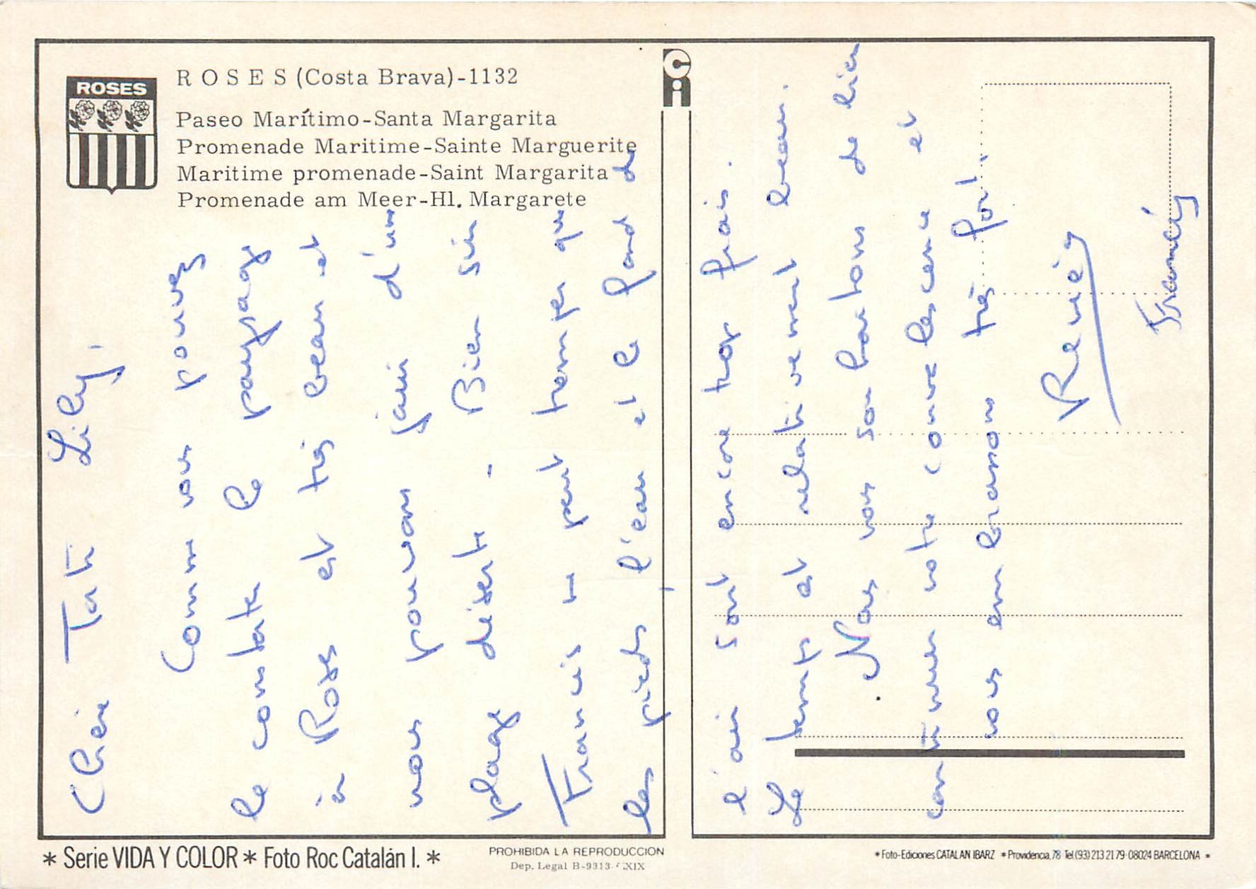 CPM Rosas costa brava 1132 promenade maritime sainte marguerite — Back