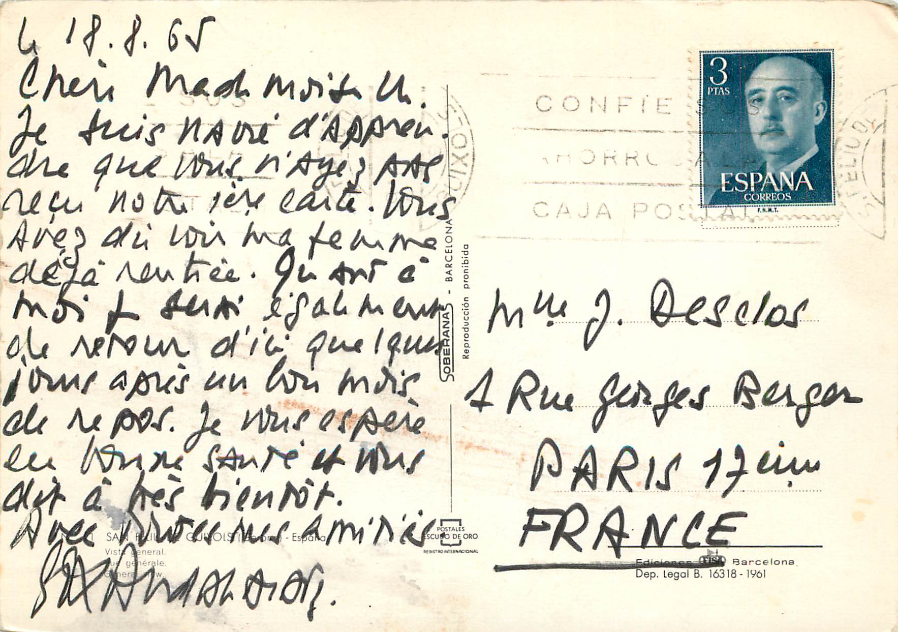 CPM San feliu de guixols — Rückseite
