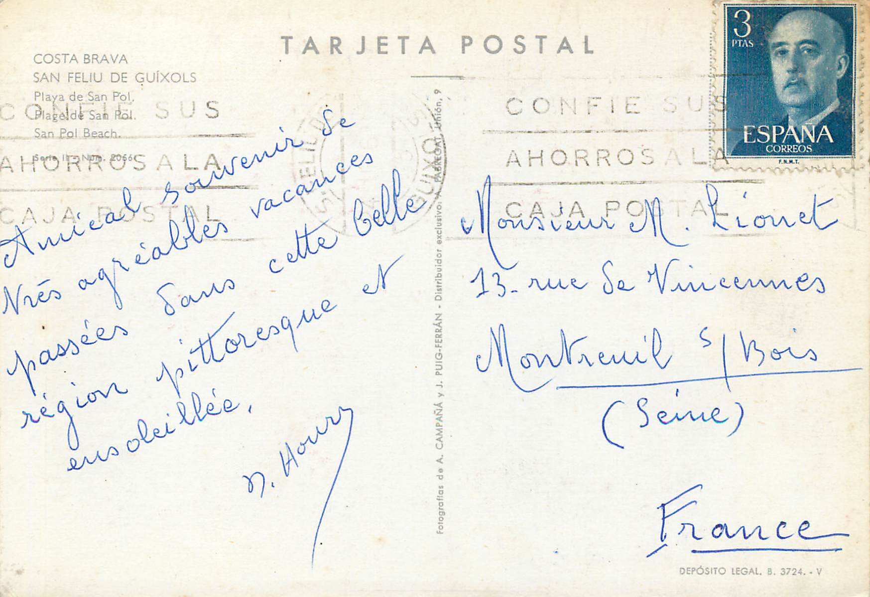 CPM Costa brava espana san feliu de guixols — Rückseite