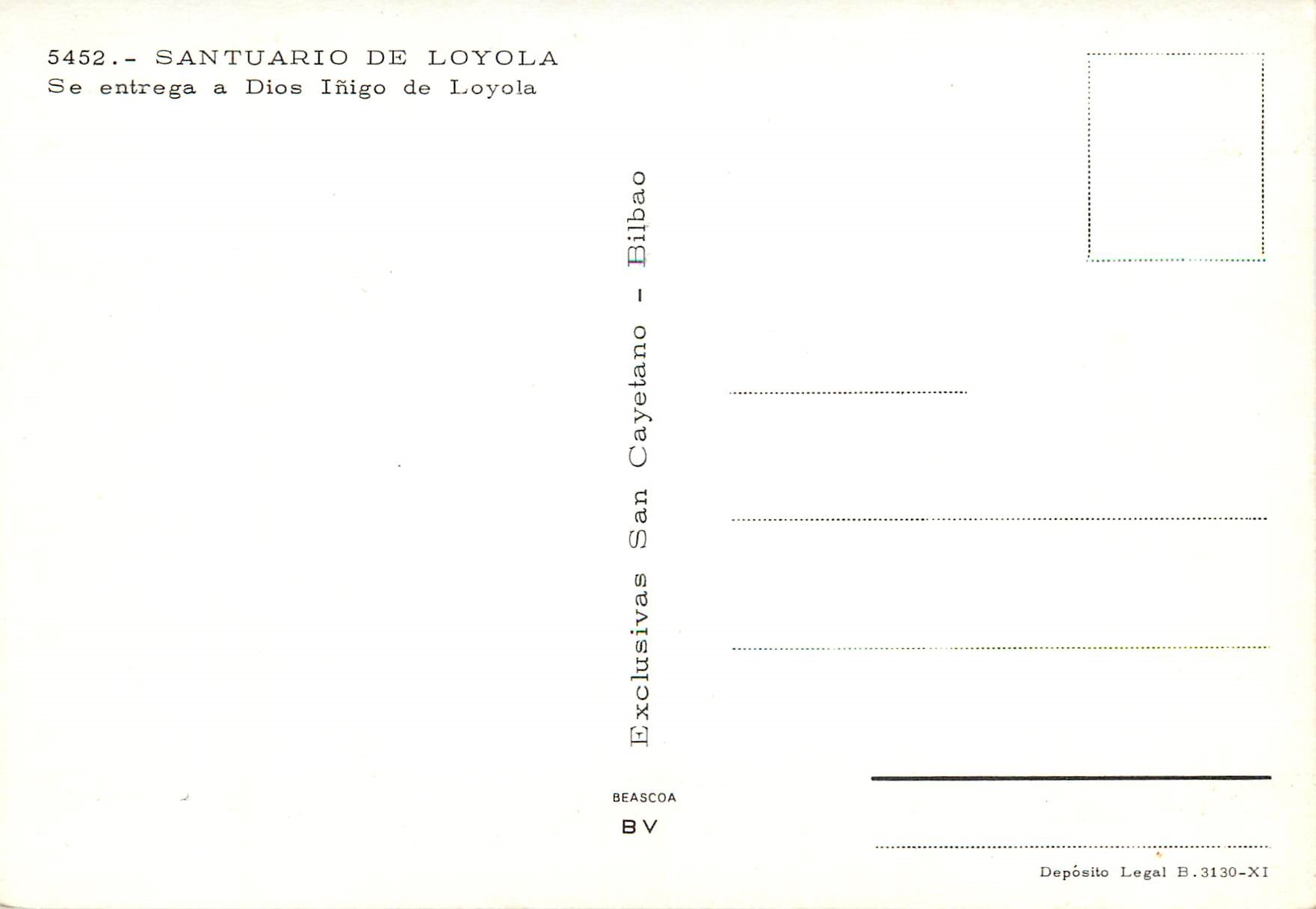 CPM Santuario de loyola 5452 se entrega a dios inigo de loyola — Rückseite