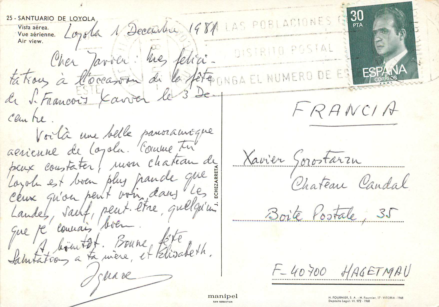 CPM Santuario de loyola 25 vue aerienne — Rückseite