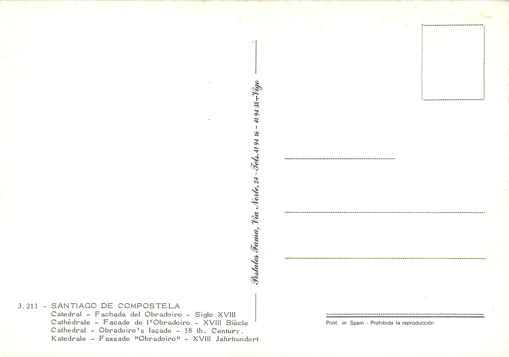 CPM Santiago de compostela cathedrale facade de l obradoire xviii siecle — Rückseite
