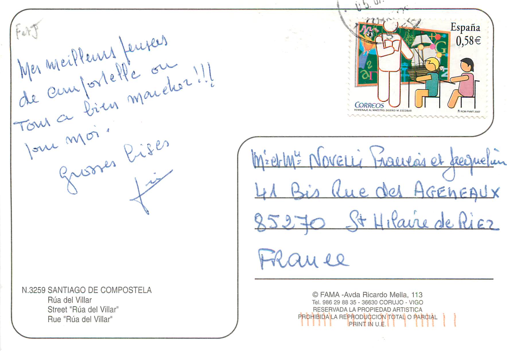 CPM Santiago de compostela n 3259 rue rua del villar — Back