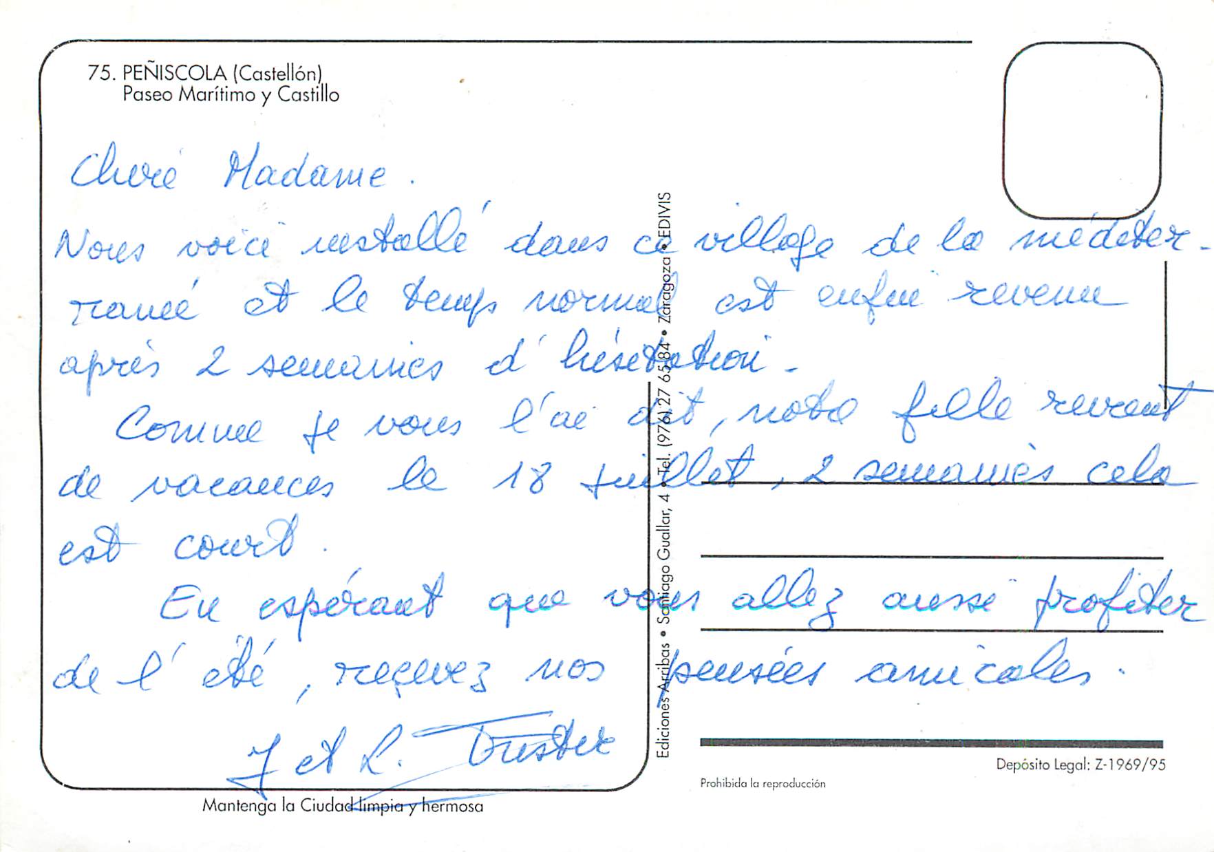 CPM Peniscola 75(castellon) paseo maritimo y castillo — Rückseite