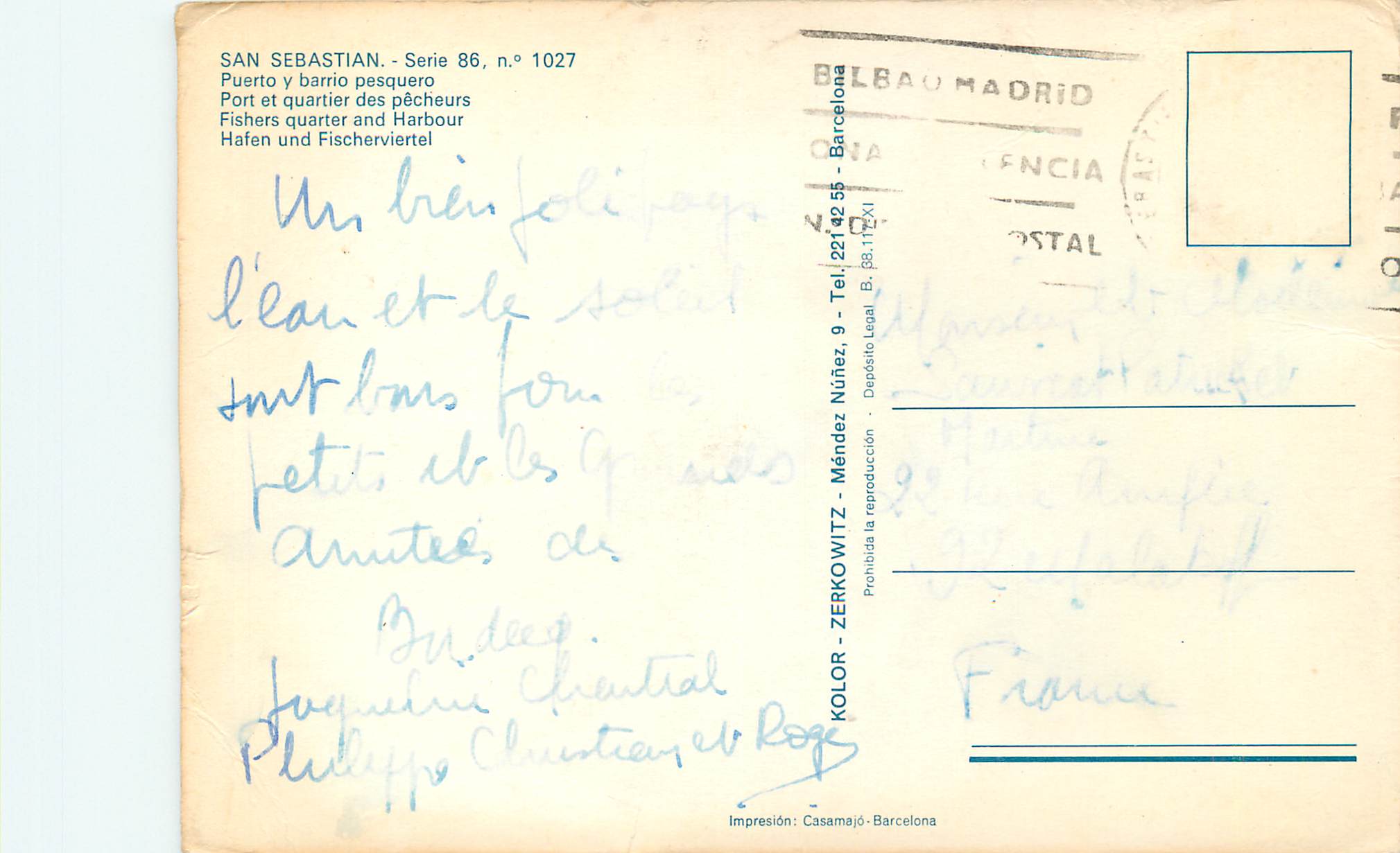 CPM San sebastian serie 86 n 1027 port et quaritier des pecheurs — Back