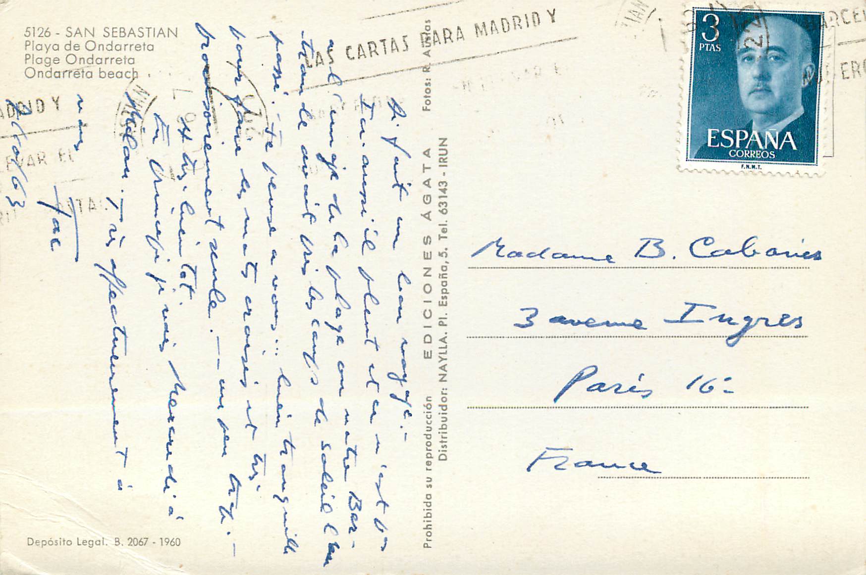 CPM San sebastian 5126 plage ondarreta — Rückseite