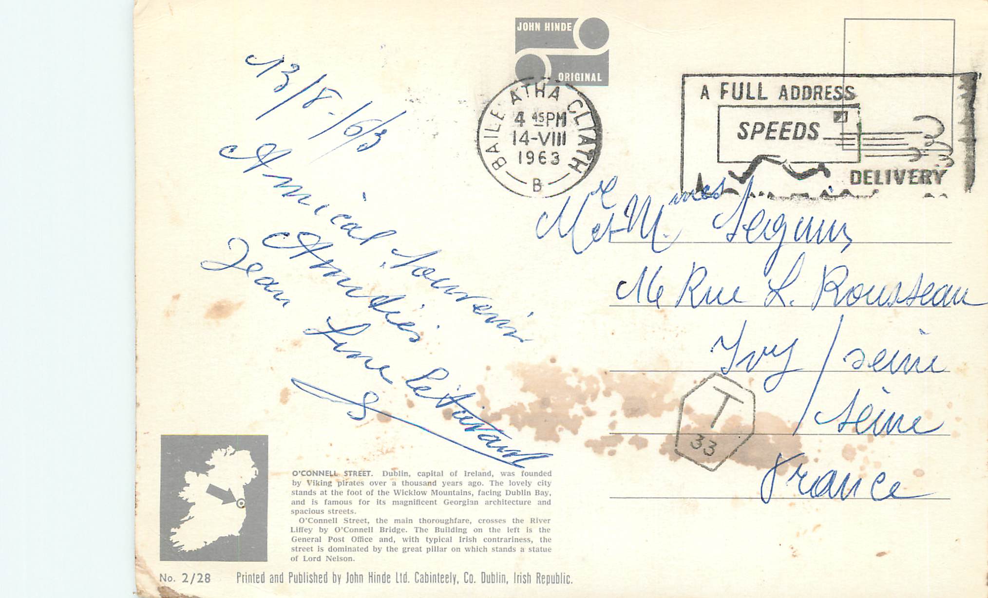 CPM Dublin ireland nelson s pillar and the general post office o connell street — Rückseite