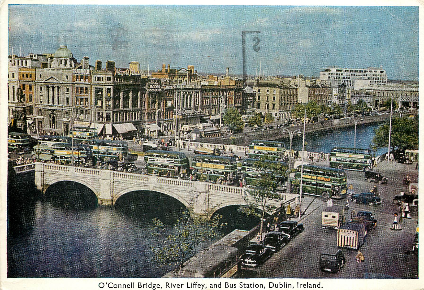 CPM Dublin ireland o connell bridge river liffey and bus station