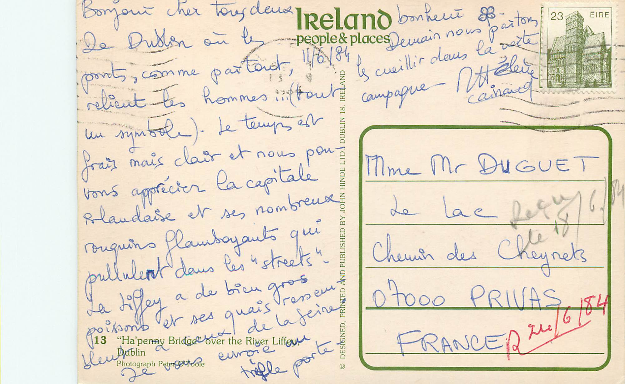 CPM Dublin 13 ha penny bridge over the river liffey — Rückseite