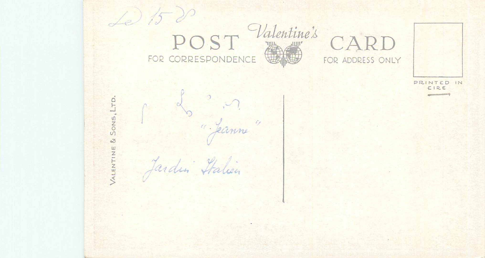 Les Jardins italiens sur l'île Garnish — Glengarriff — Valentine's & Sons, Ltd. — Rückseite