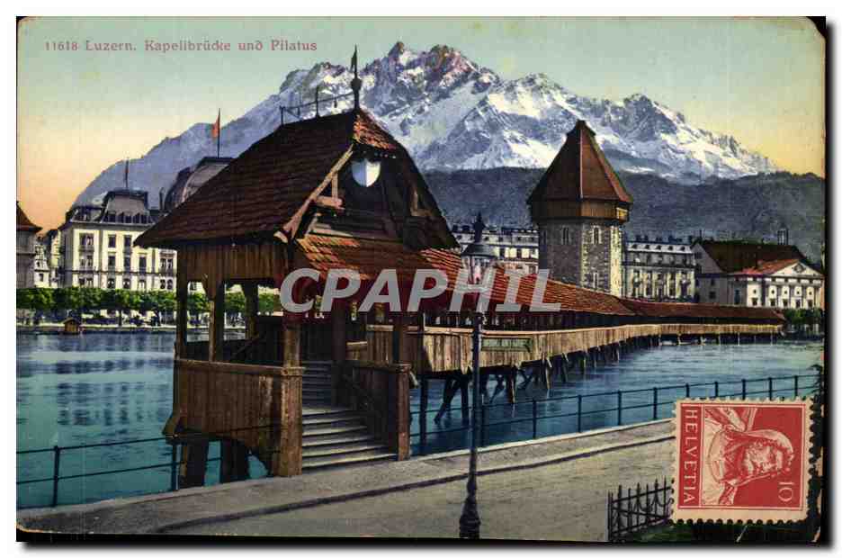 CPA Suisse Lucerne Kapellbrucke und Pilatus