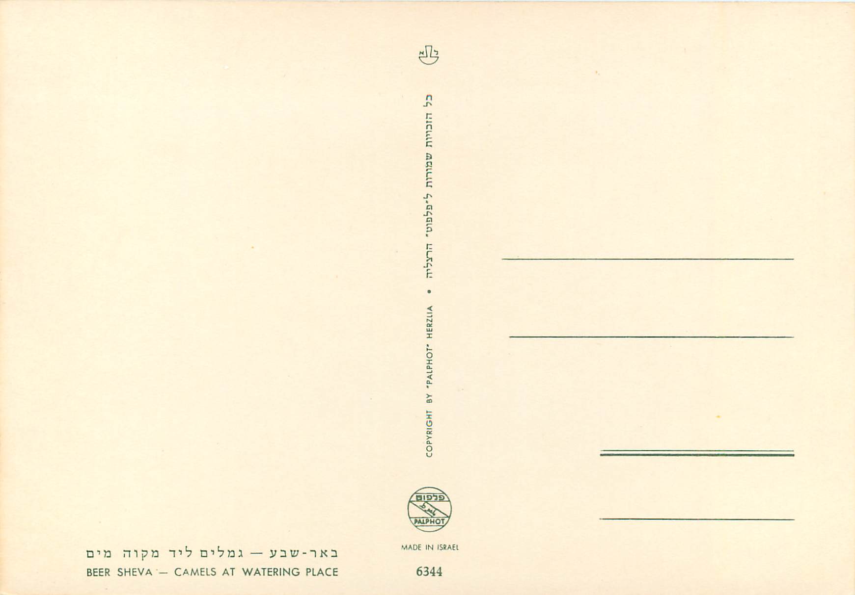 CPM Beer Sheva Camels at Watering Place — Back