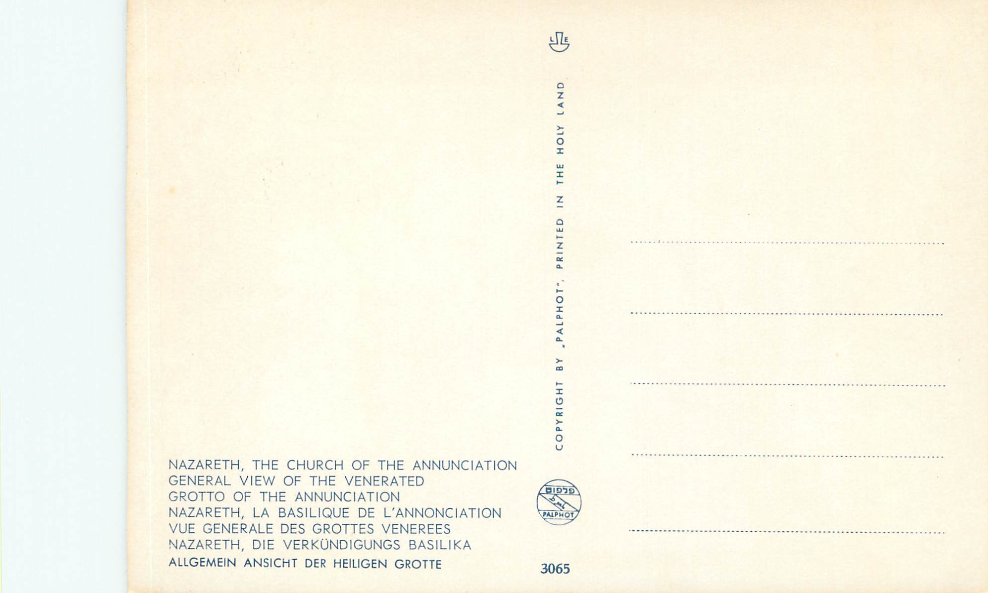 CPM Nazareth Vue Generale des Grottes Venerees — Rückseite