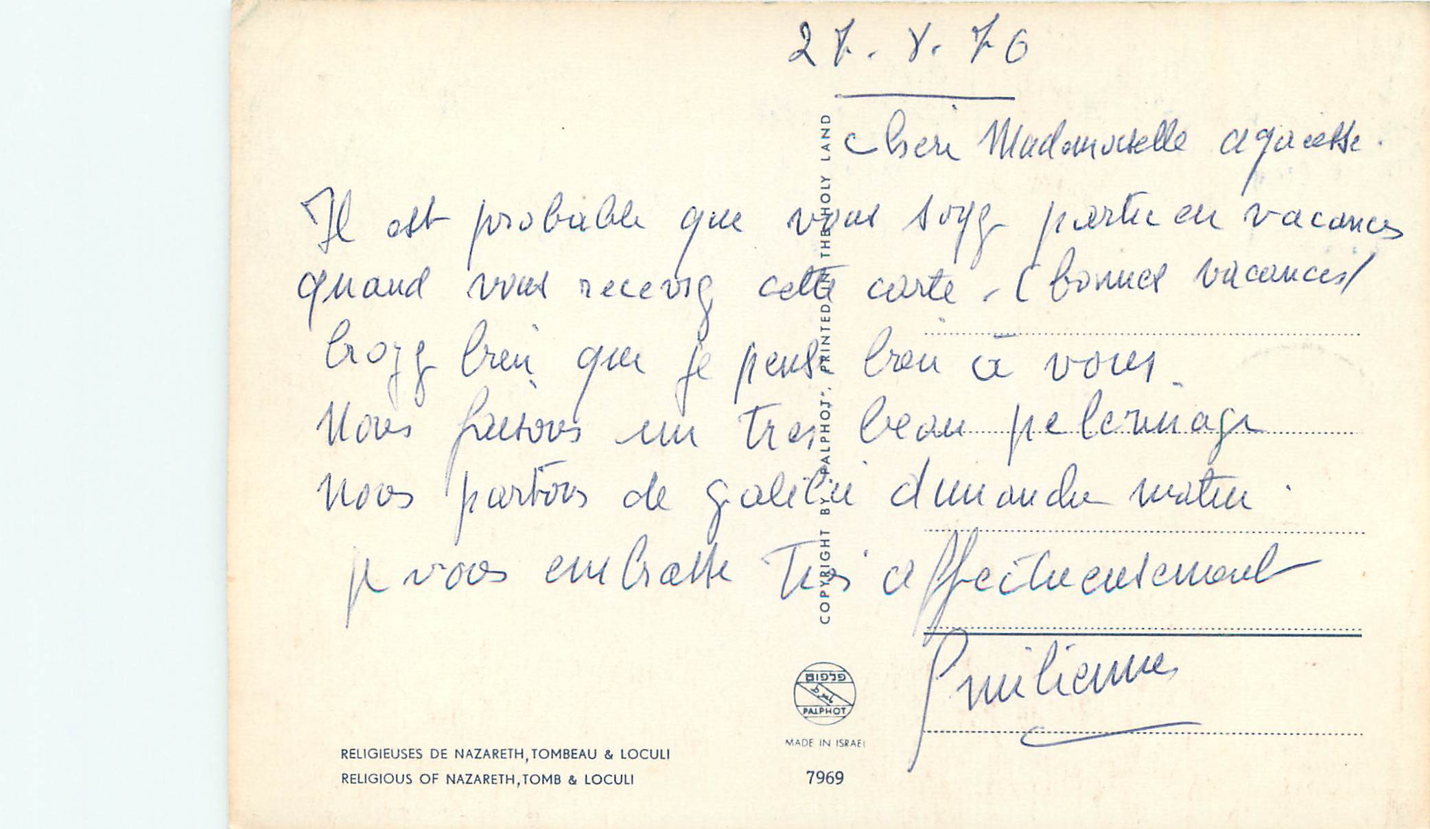 CPM Religieuses de Nazareth Tombeau et Loculi — Rückseite