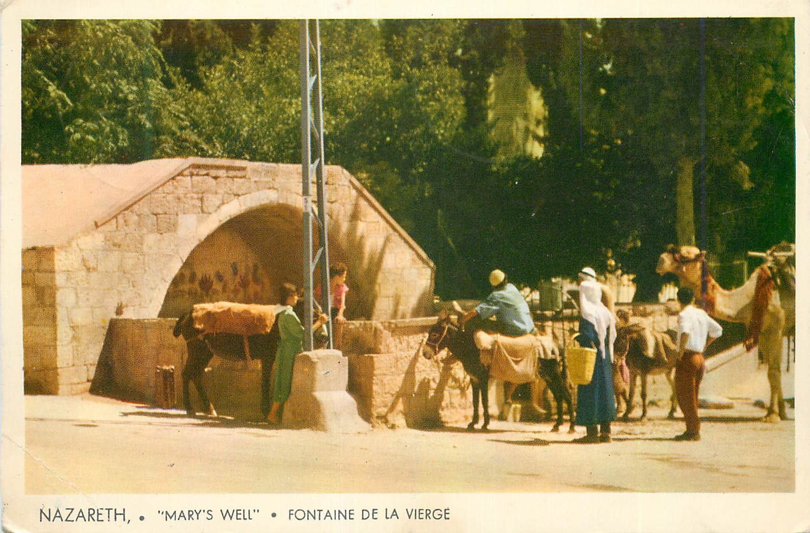 CPM Nazareth Mary's Well Fontaine de la Vierge Ane Donkey