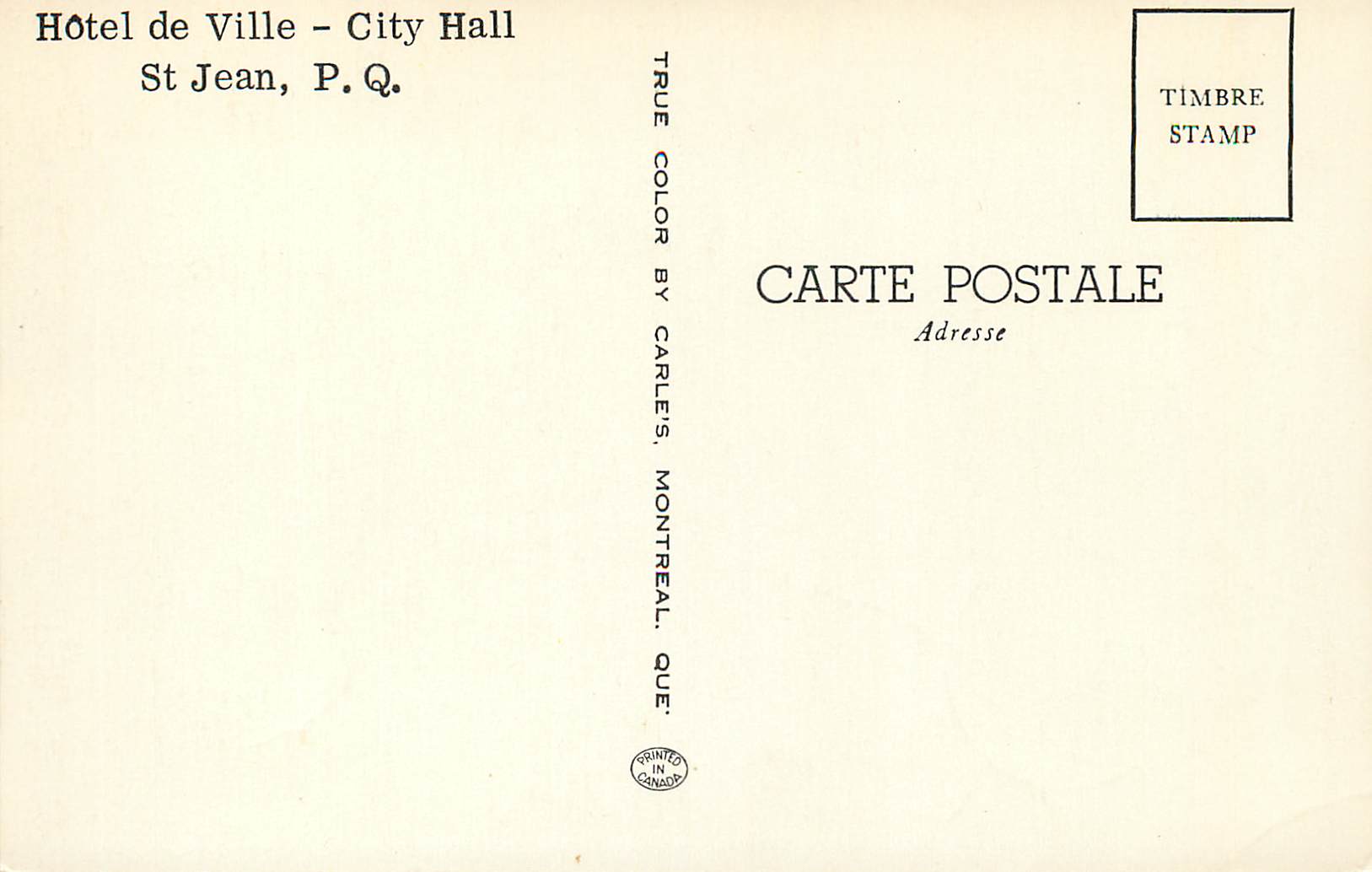 CPM Canada Quebec Hotel de Ville City Hall — Back