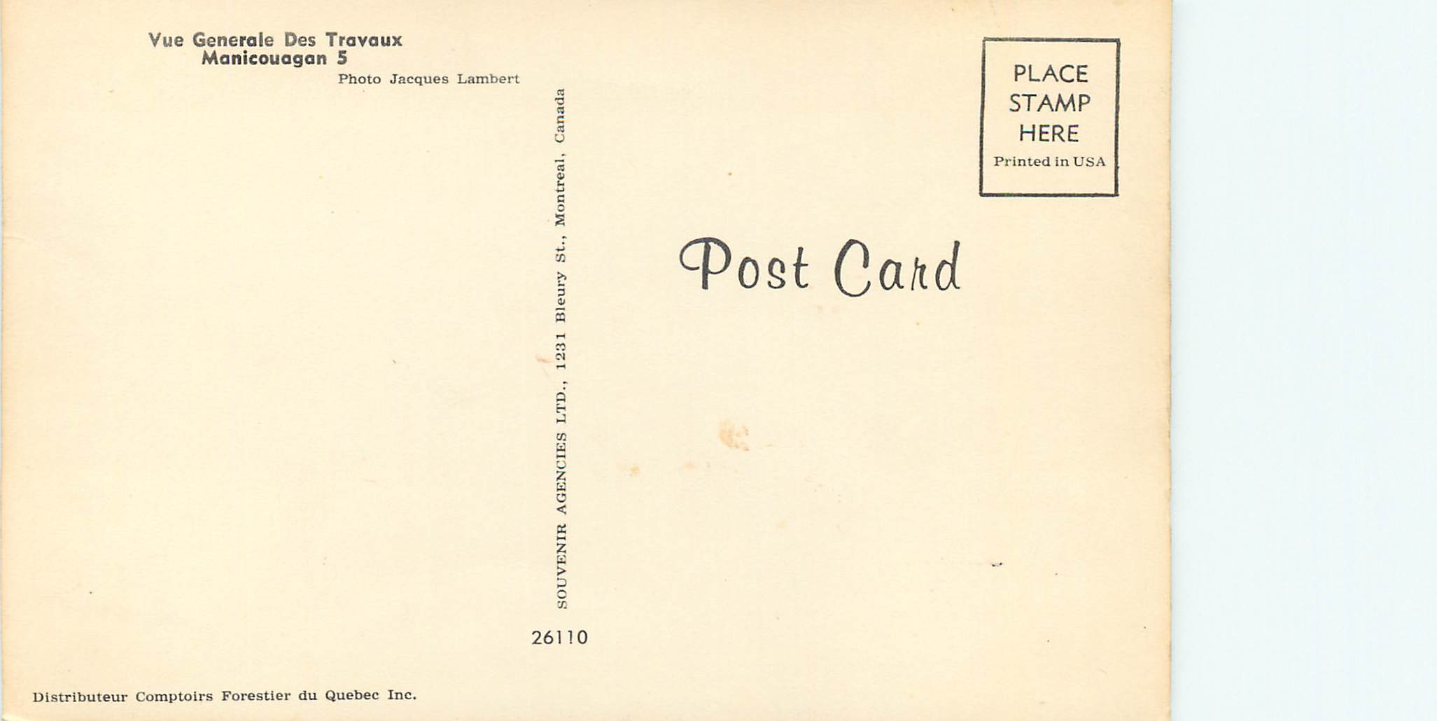 CPM Canada Quebec Vue Generale des Travaux Manicouagan — Back