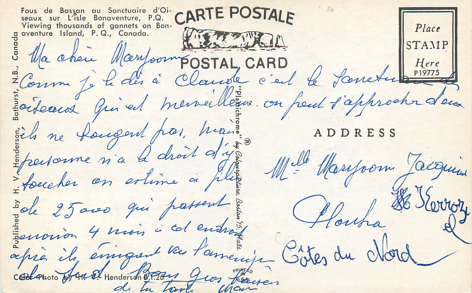 CPM Canada Fous de Bassan ou Sanctuaire d'Oiseaux sur l'isle Bonaventure — Back