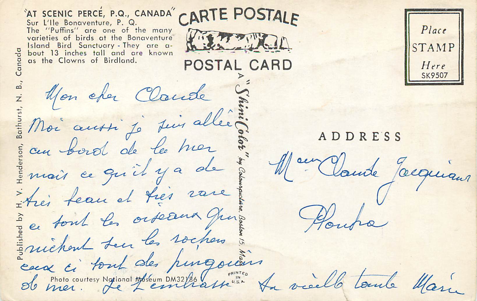 CPM Canada At Scenic Perce Sur l'Ile Bonaventure — Back