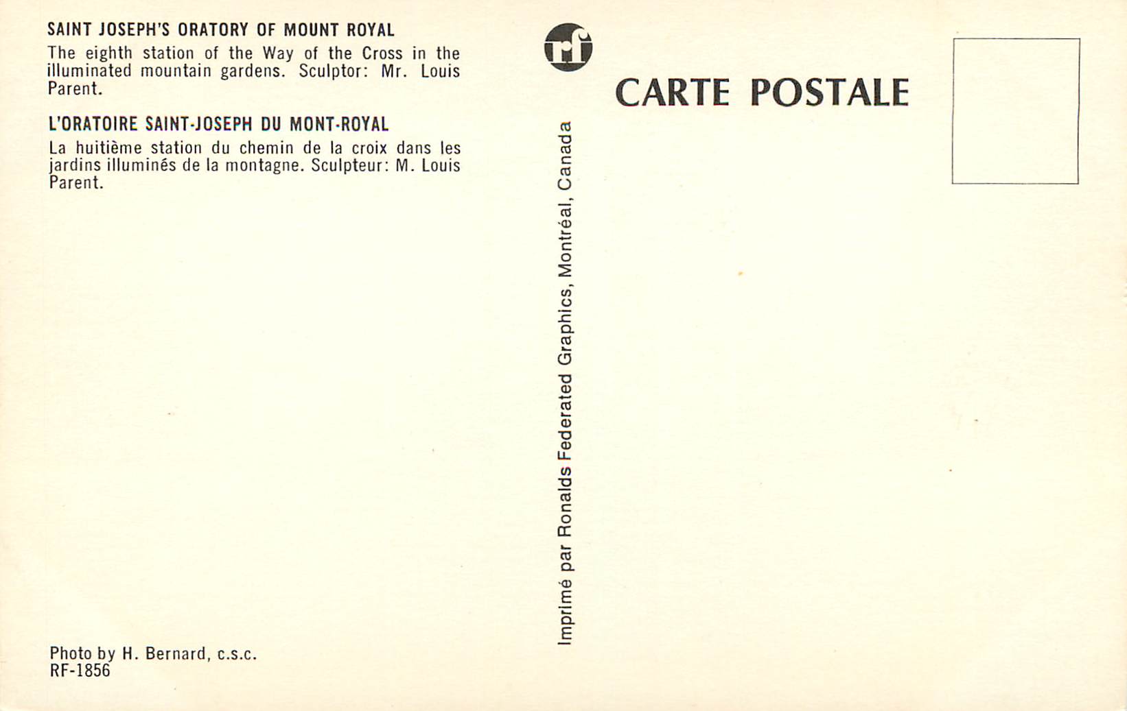 CPM Canada Montreal L'Oratoire Saint-Joseph du Mont-Royal — Rückseite