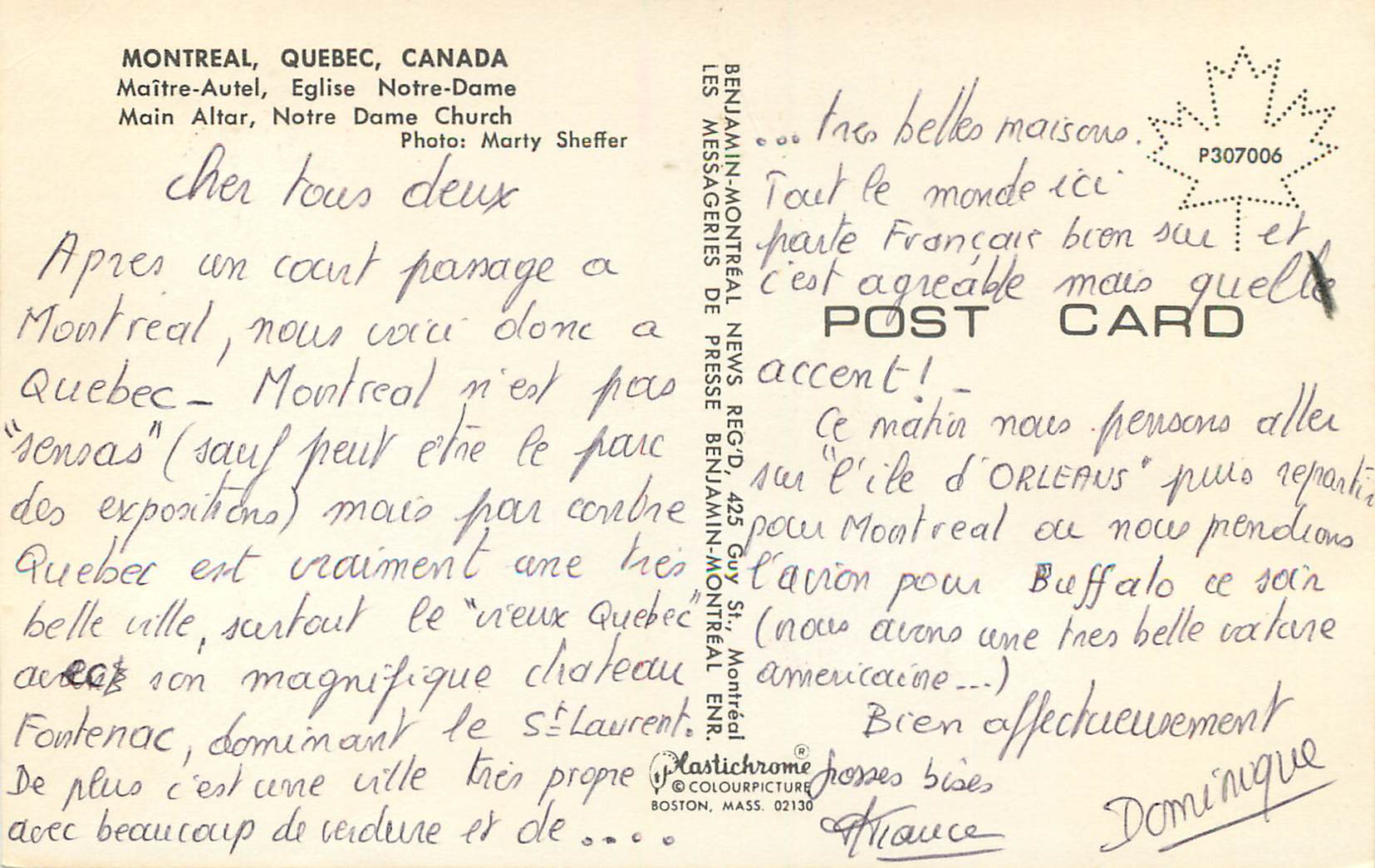 CPM Canada Montreal Quebec Maitre-Autel Eglise Notre-Dame — Back