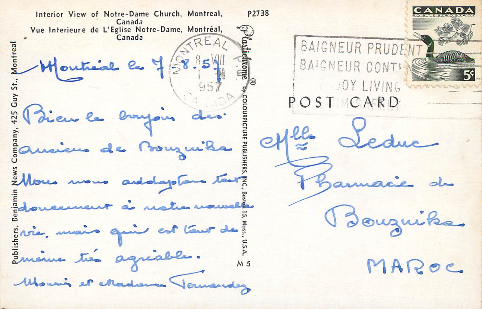 CPM Canada Montreal Vue Interieure de l'Eglise Notre-Dame — Rückseite