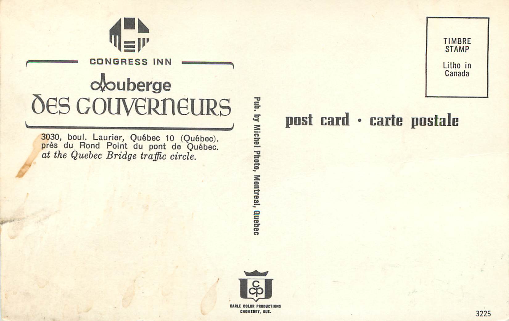 CPM Canada Quebec Auberge des Gouverneurs — Rückseite