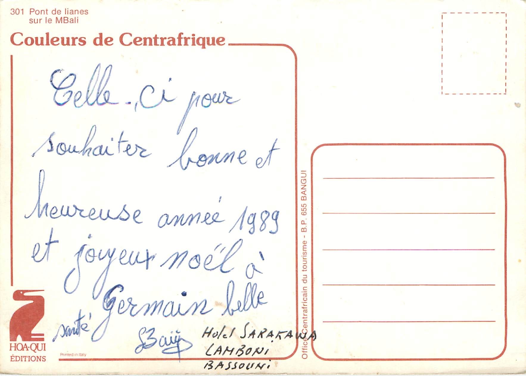 CPM Republique Centrafricaine Pont de laines sur le Mbali — Rückseite