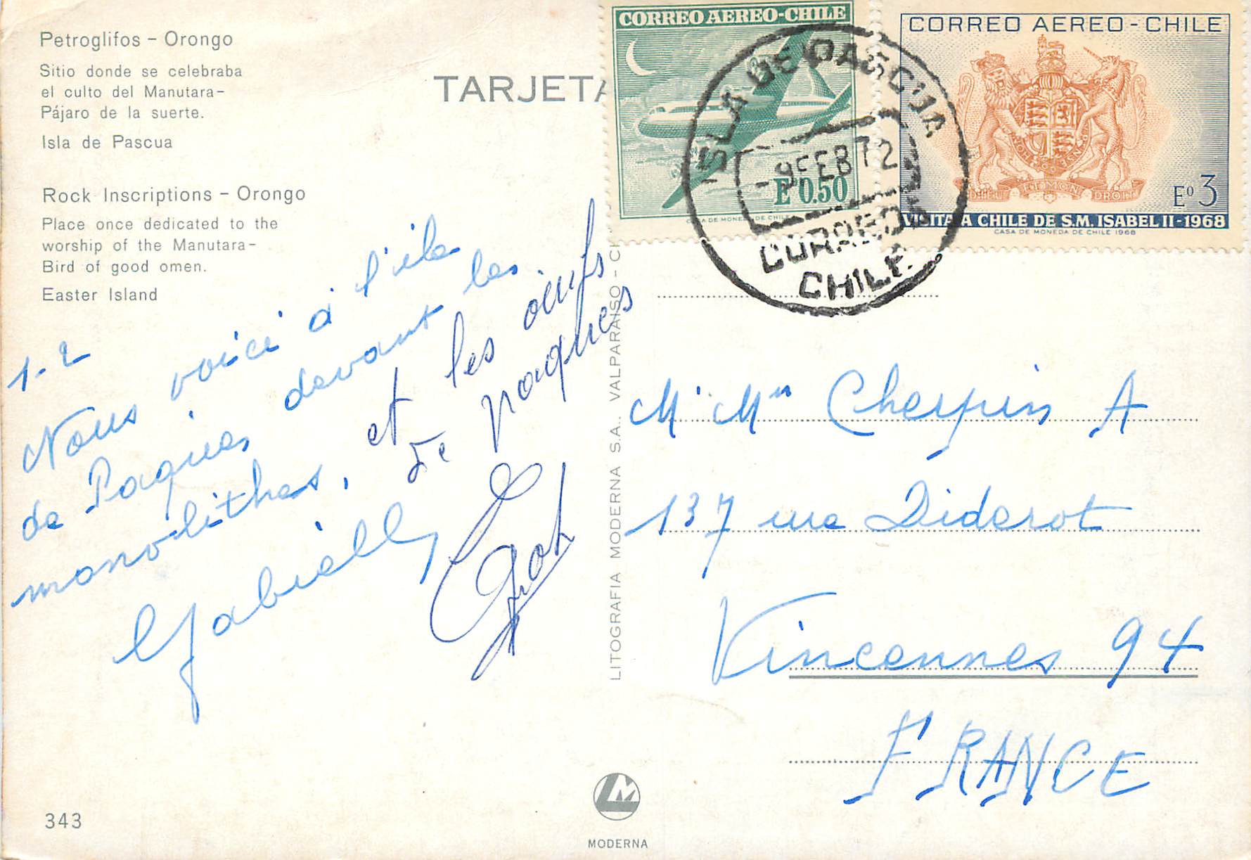 CPM Chile Rook Inscriptons Orongo — Back