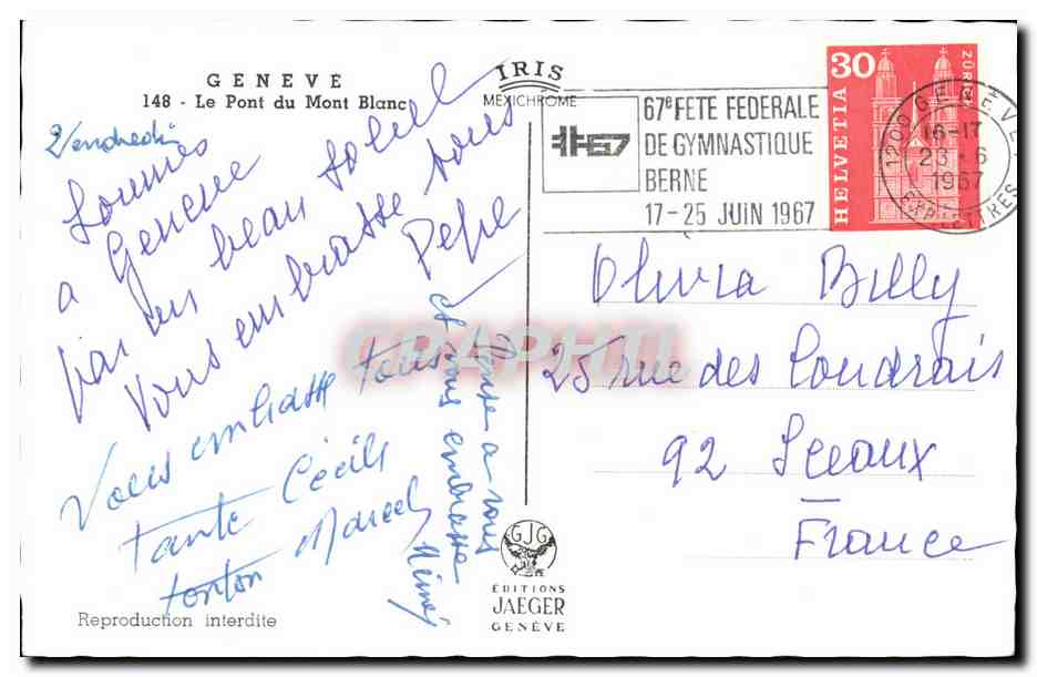 CPSM Suisse Geneve Le pont du Mont Blanc — Verso