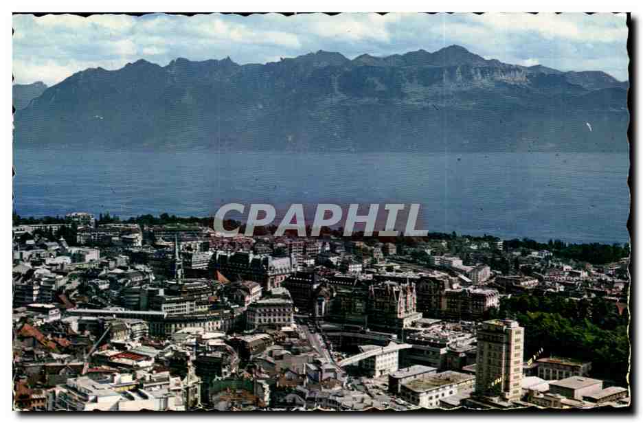 Vue aérienne de Lausanne — avec les Alpes de Savoie — Éditions Jaeger