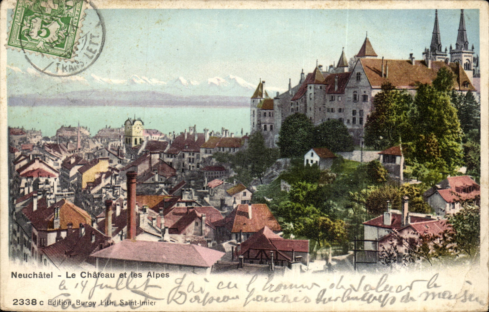 CPA Suisse Neuchatel Le chateau et les Alpes
