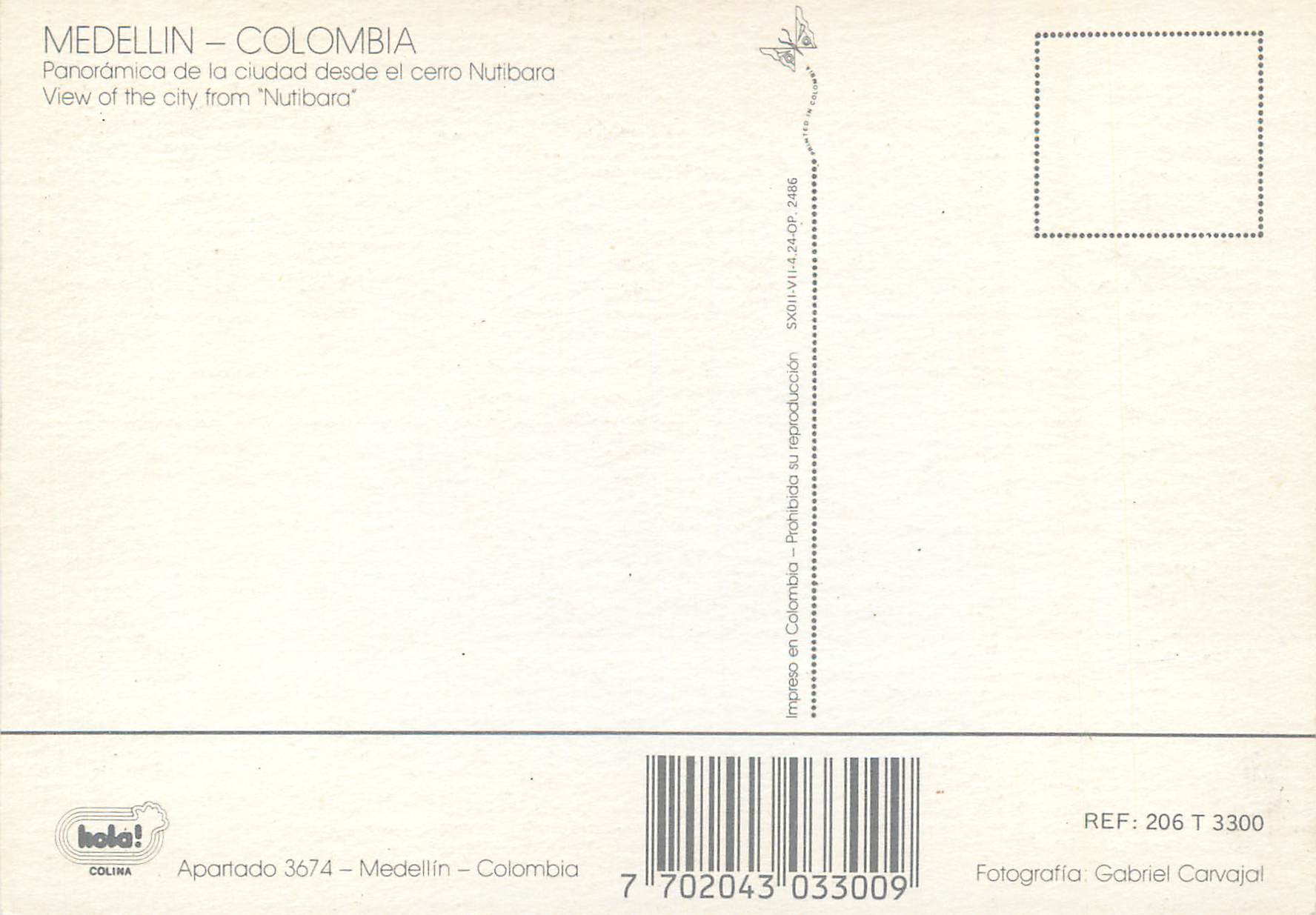 CPM Colombia Medellin View of the City from Nutibara  — Rückseite