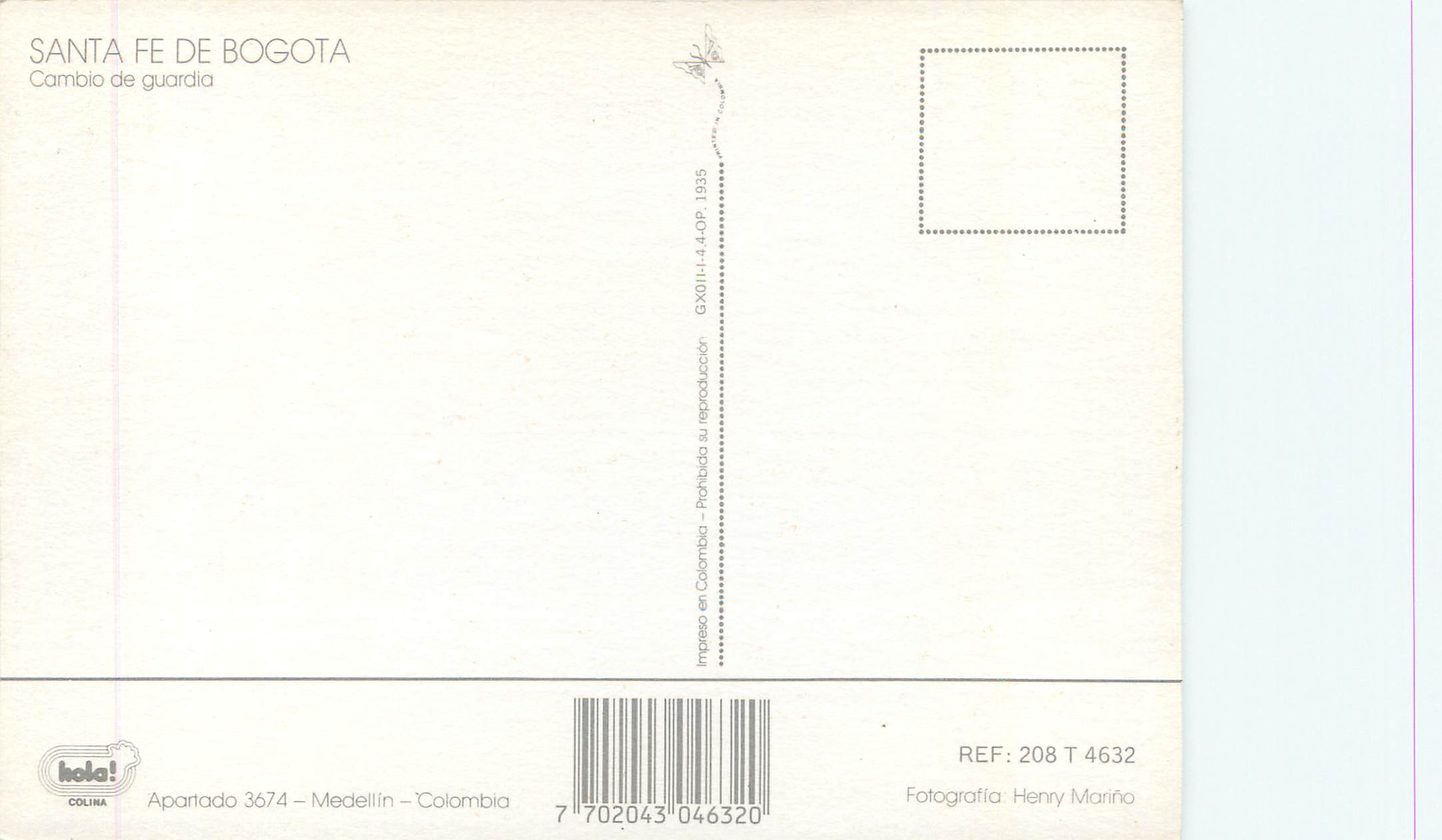 CPM Santafe de Bogota Cambio de Guardia — Rückseite