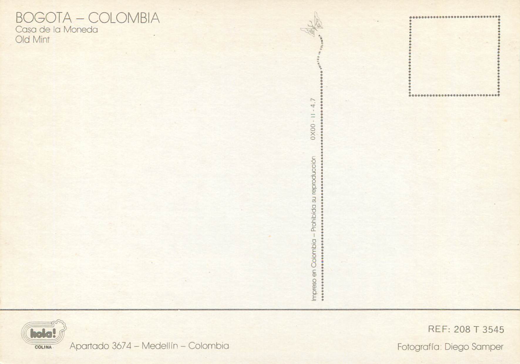 CPM Colombia Bogota Casa de la Maneda Old Mint — Rückseite