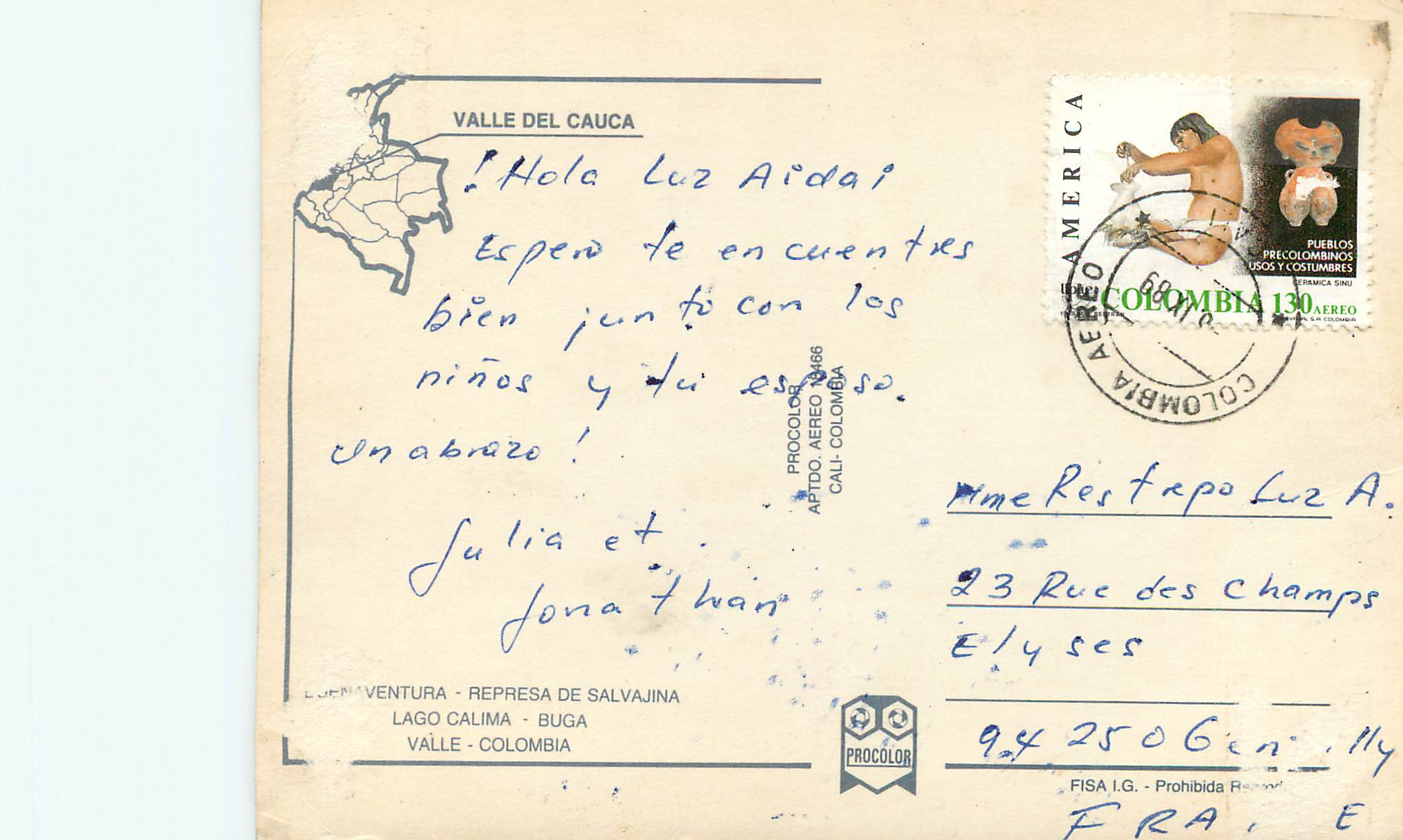 CPM Colombia Valle Del Cauca Represa de Salvajina Lago Calima Buga — Rückseite
