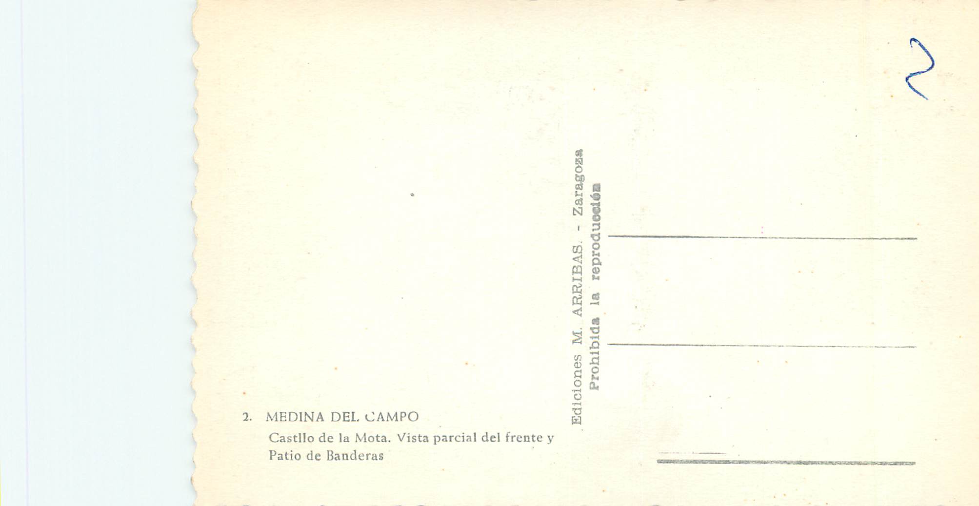 CPM Medina del Campo Castilo de la Mata Vista Parcial del Frente y Patio de Banderas — Rückseite
