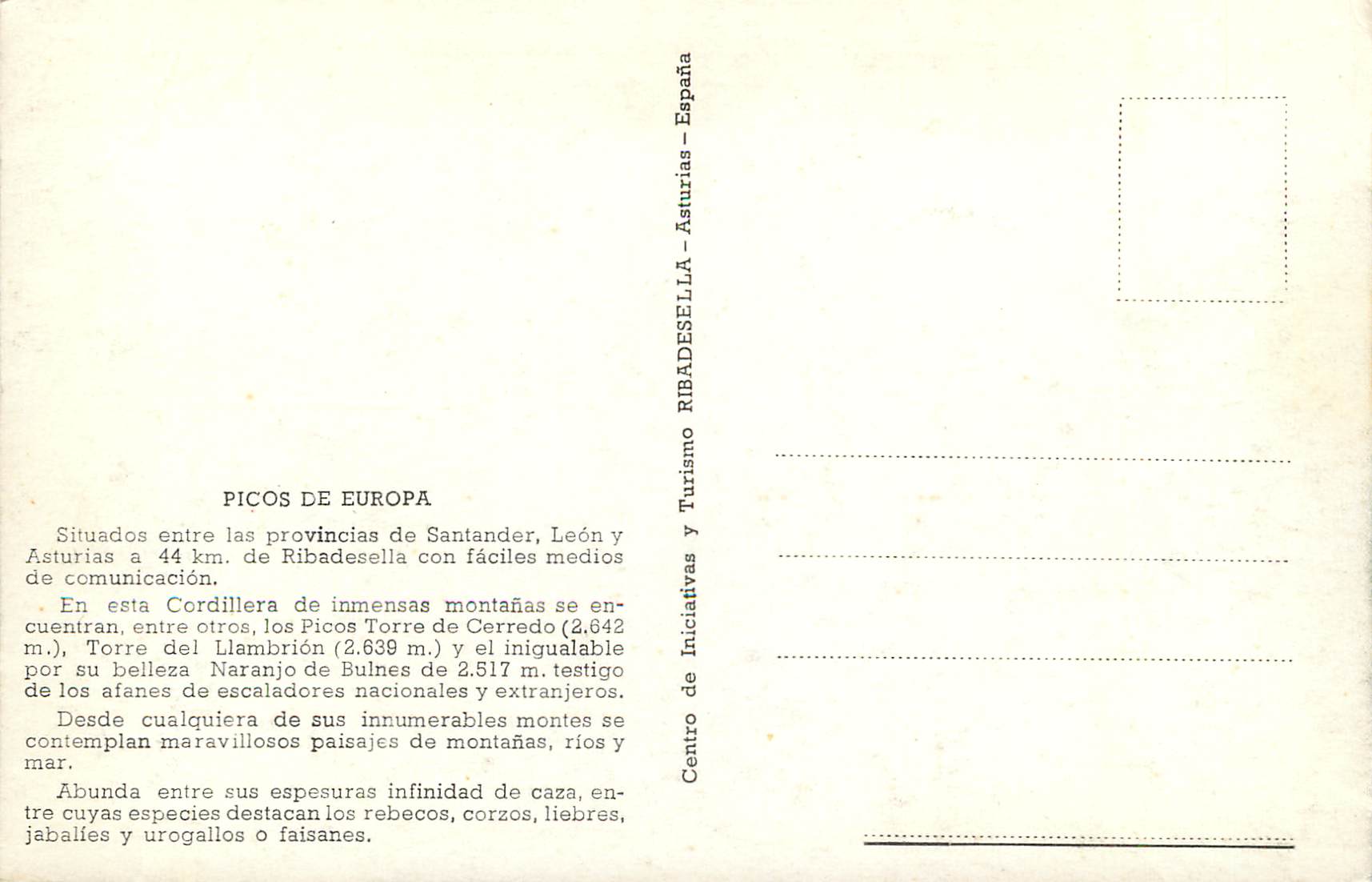 CPM Espana Picos de Europa Situados entre las provincias de Santander — Back