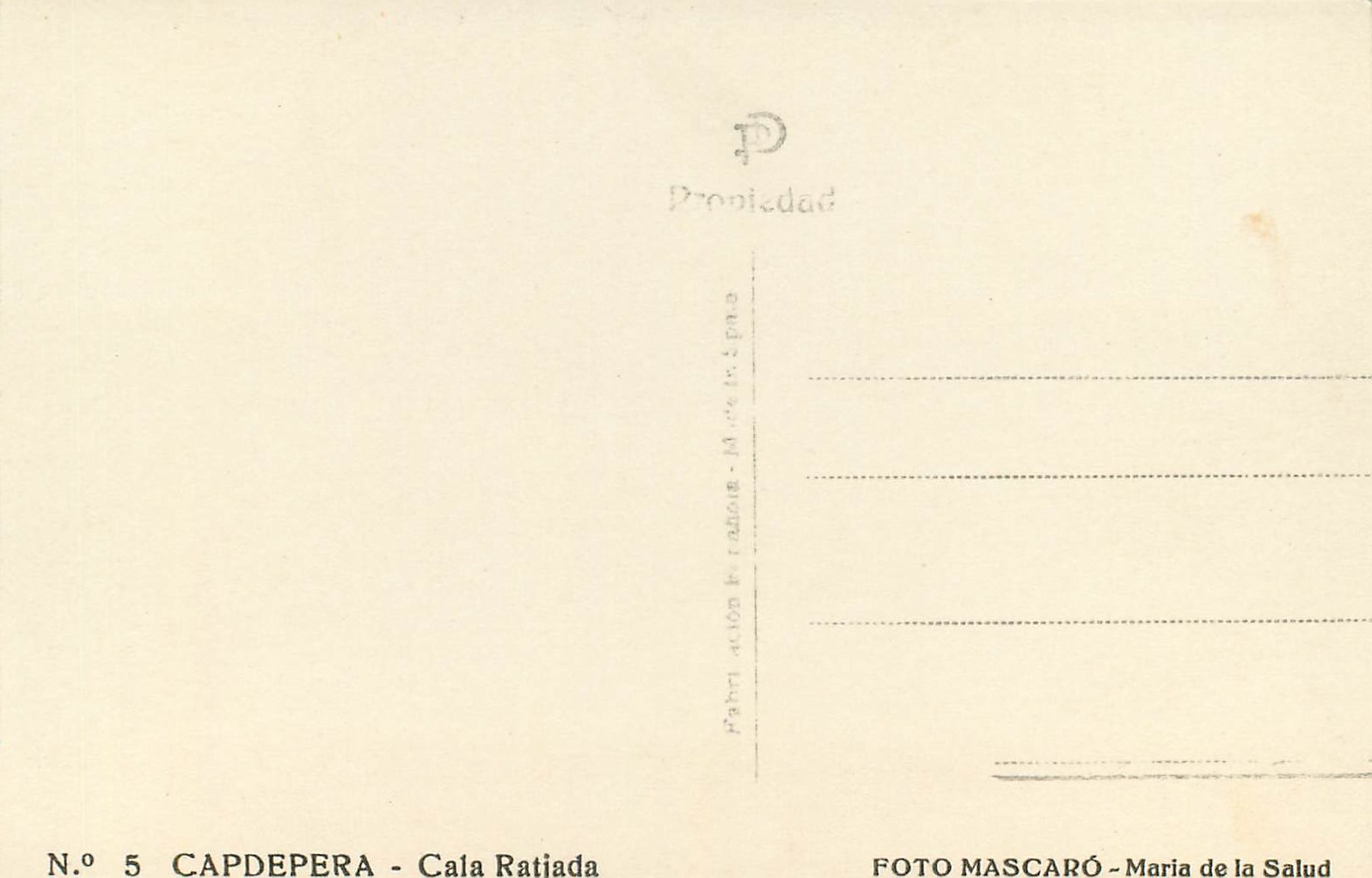 CPM Capdepera cala Ratjada Foto Mascaro Maria de la Salud — Verso