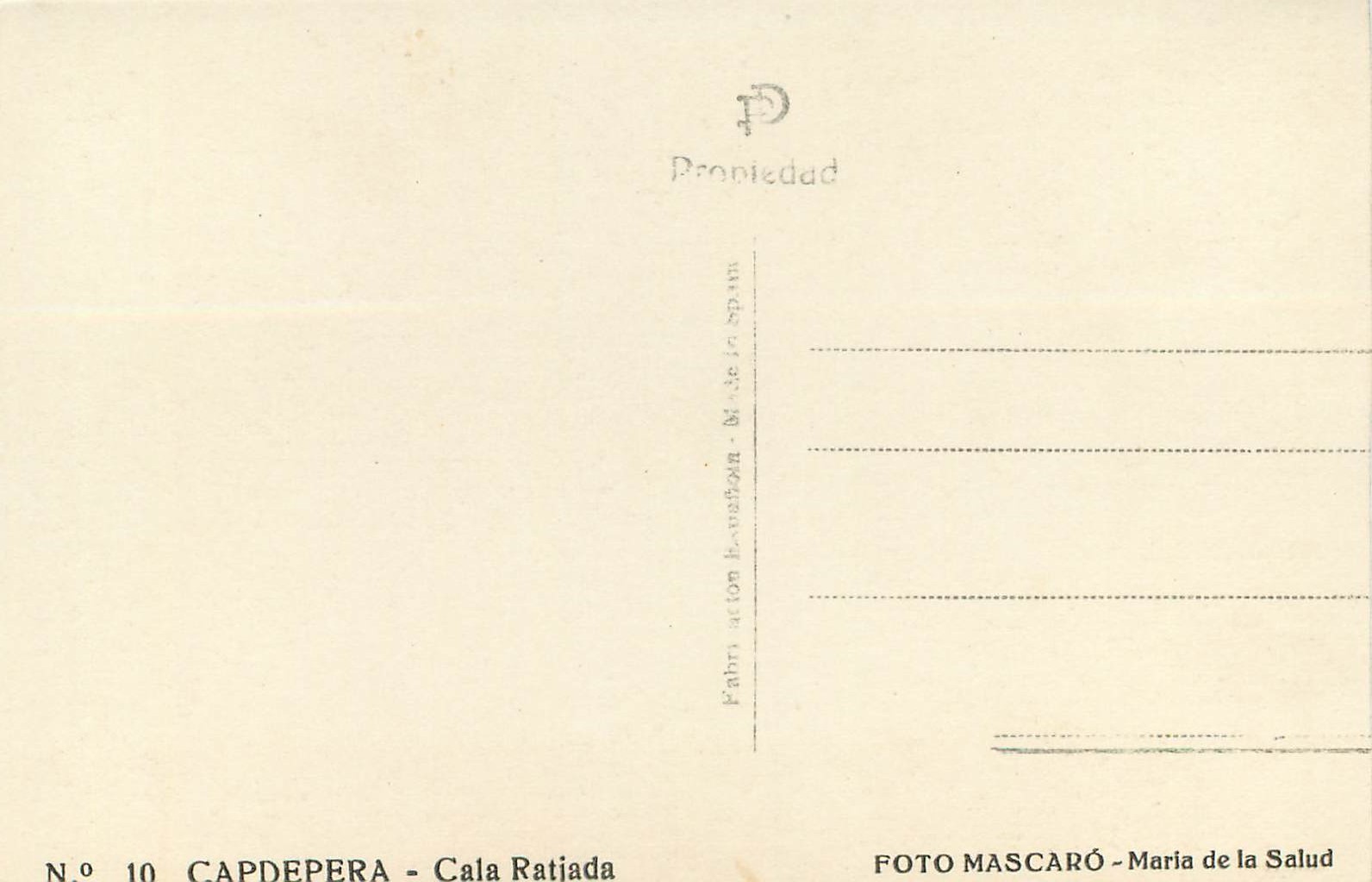 CPM Foto Mascaro Maria de la Salud Capdepera Cala Ratjada — Rückseite