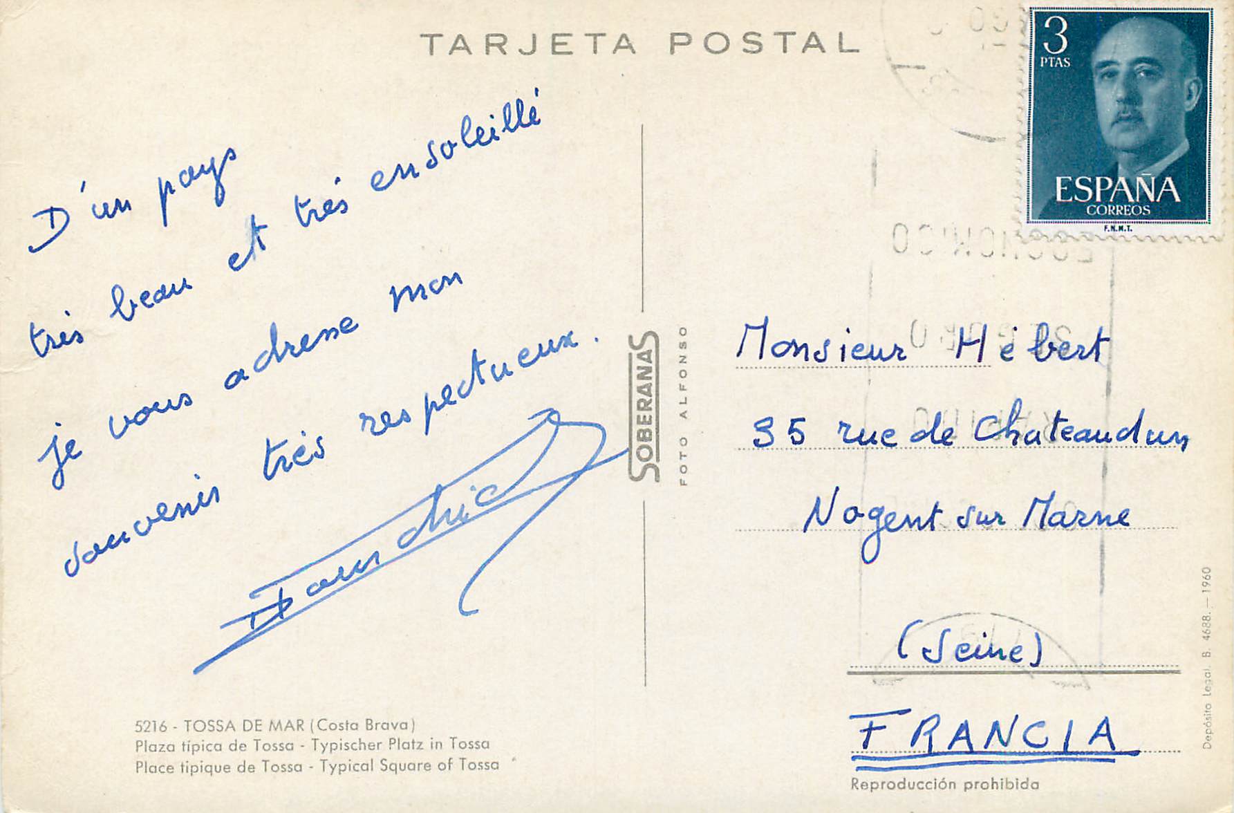 CPM Tossa de Mar Costa Brava Place Tipique de Tossa Ane Donkey — Rückseite