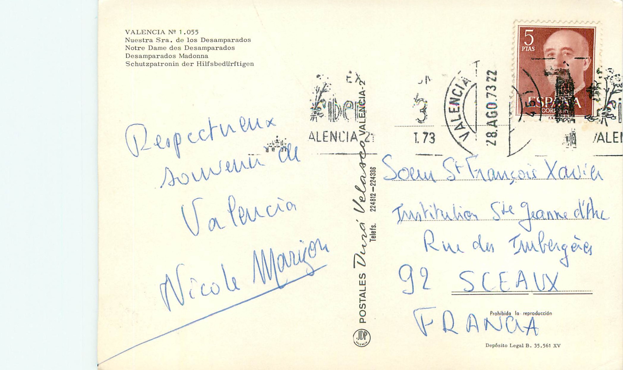 CPM Valencia Notre dame des Desamparados — Back