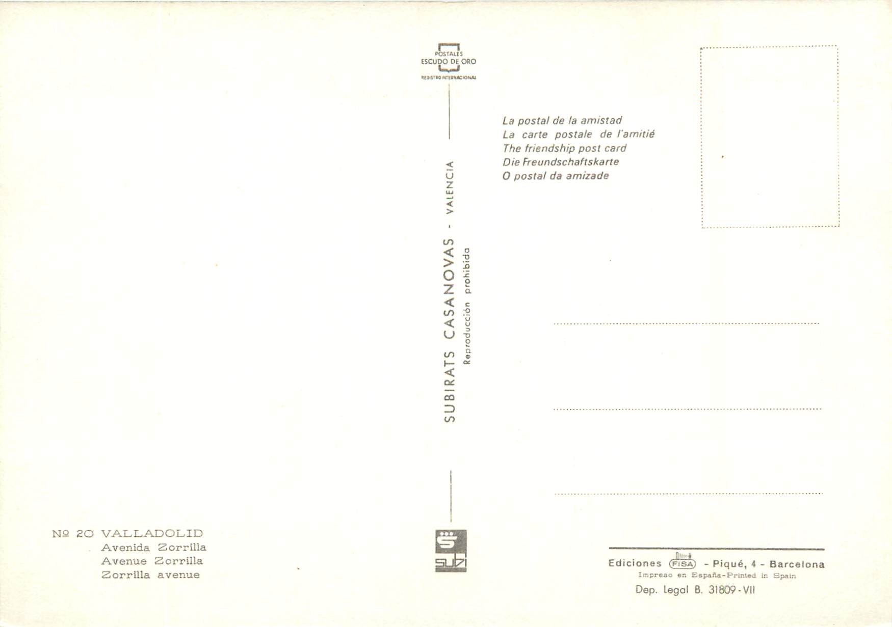 CPM Valladolid Avenue Zorrilla — Back
