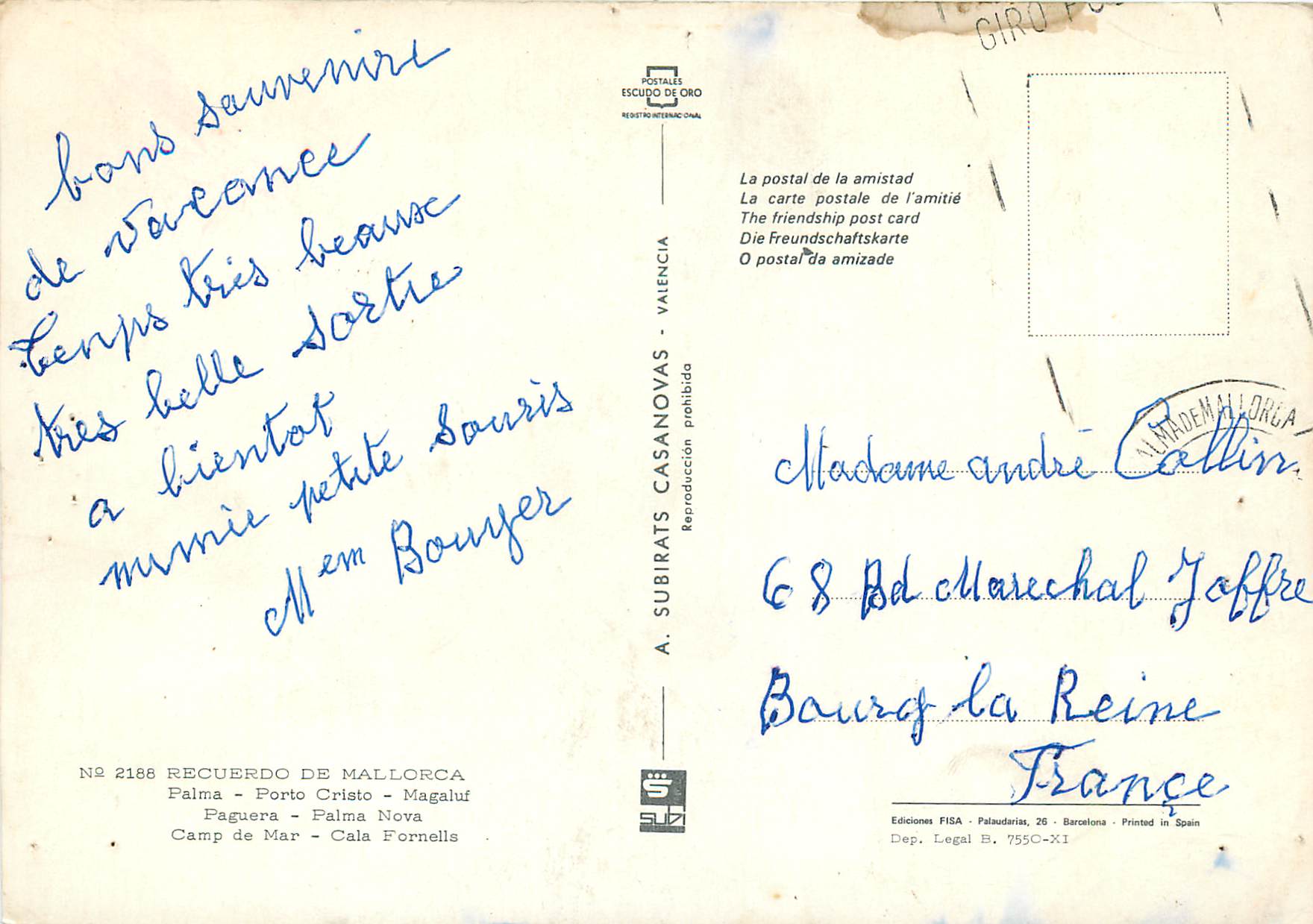 CPM Recuerdo de Mallorca Palma Porto Cristo Magaluf — Rückseite