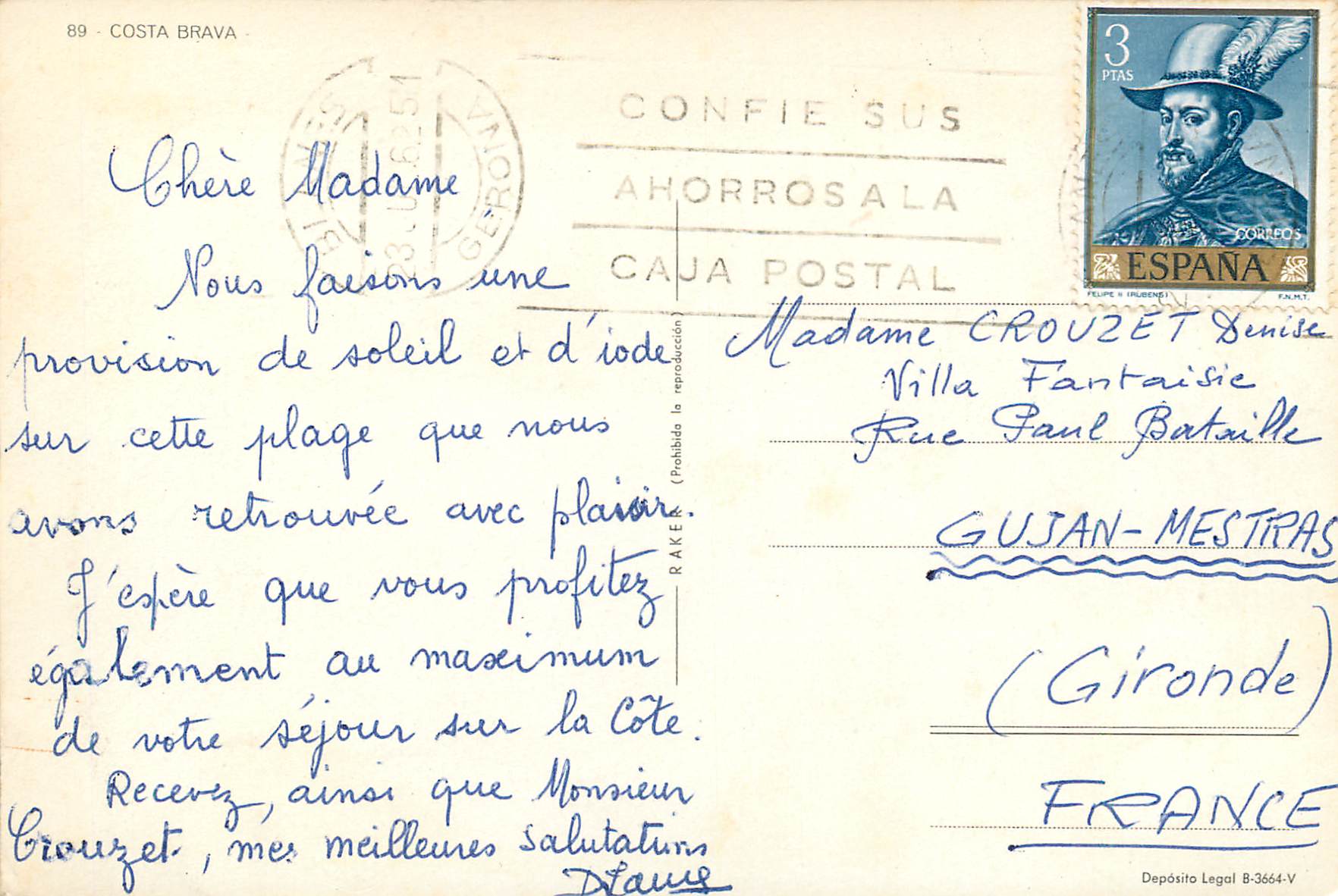 CPM Recuerdo de Costa Brava — Rückseite