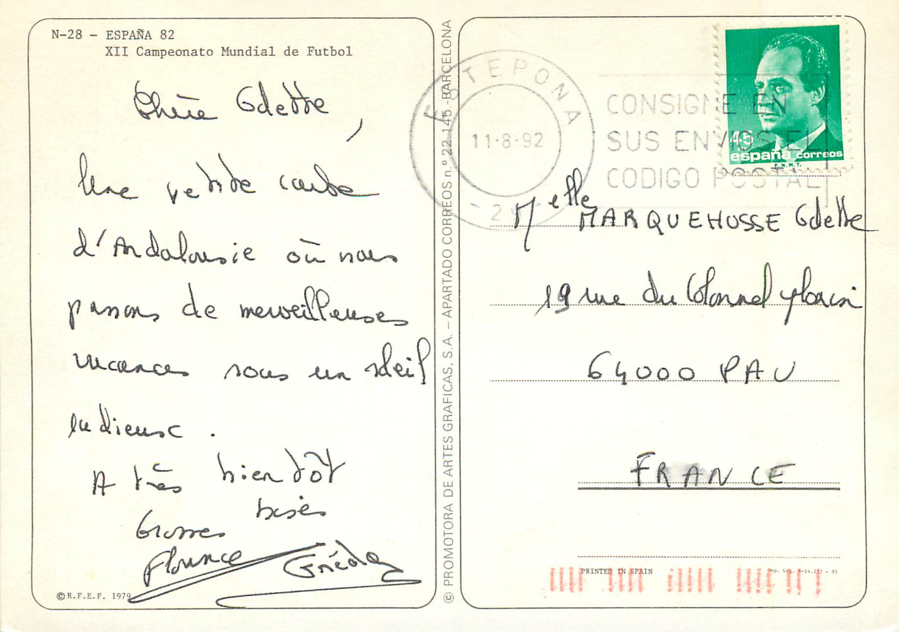 CPM Espana XII Campeonato Mundial de Futbol Football Coupe du Monde 1982 — Rückseite