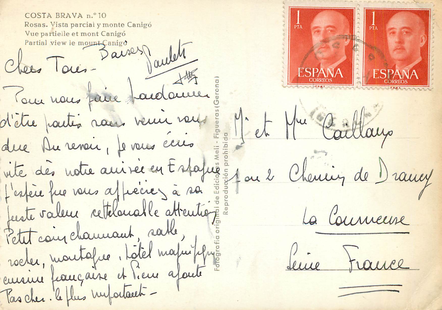 CPM Costa Brava Rosas Vue partielle et Mont Canigo — Back