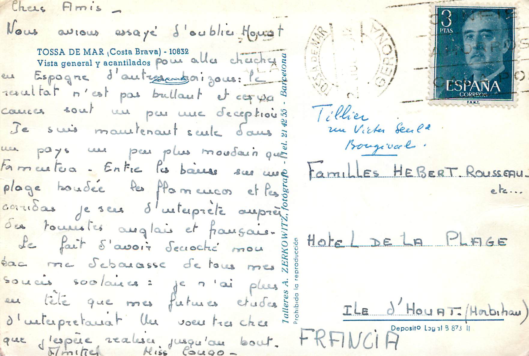 CPM Costa Brava Tossa de Mar Vista general y acantilados — Rückseite